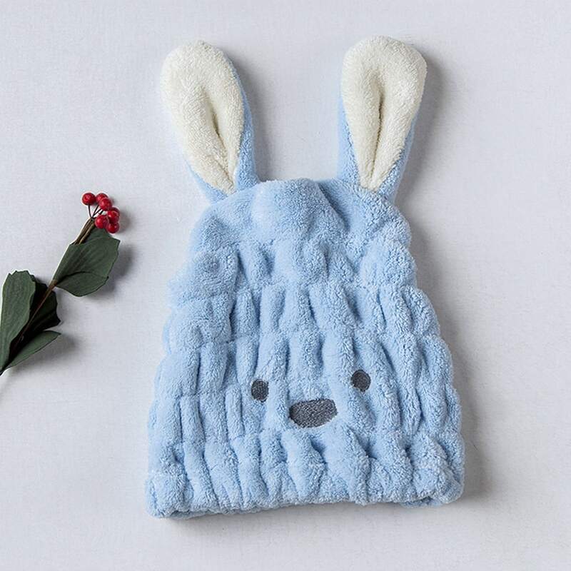 

1pc Plush Cartoon Rabbit Hair Drying Cap, Blue