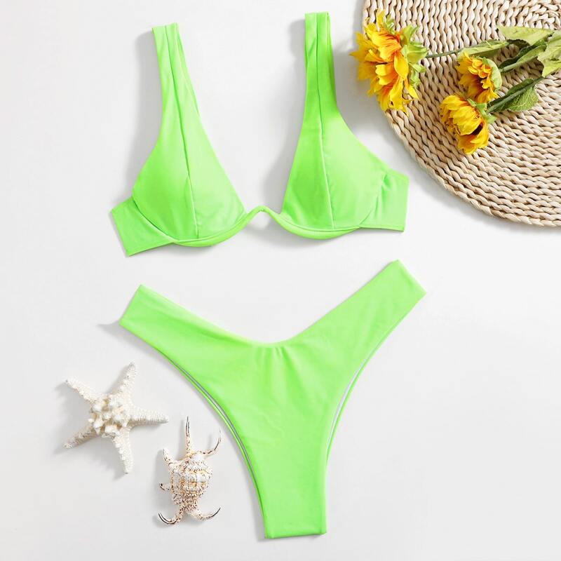 

Underwire High Leg Bikini Swimsuit, Green