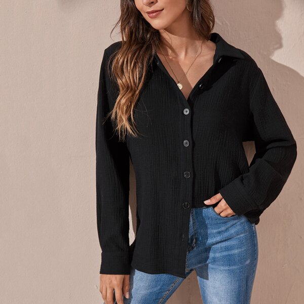 

Solid Button Through Blouse, Black