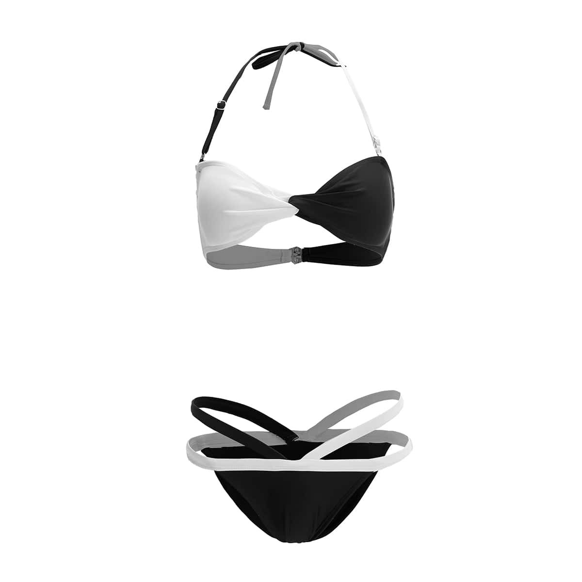 

Colorblock Twist Cut-out Bikini Swimsuit, Black and white