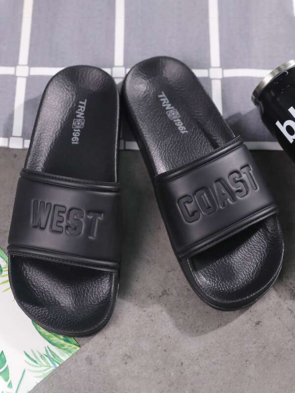 Men Open Toe Letter Graphic Slides