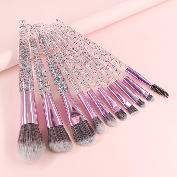 

10pcs Glitter Handle Makeup Brush Set, Multicolor