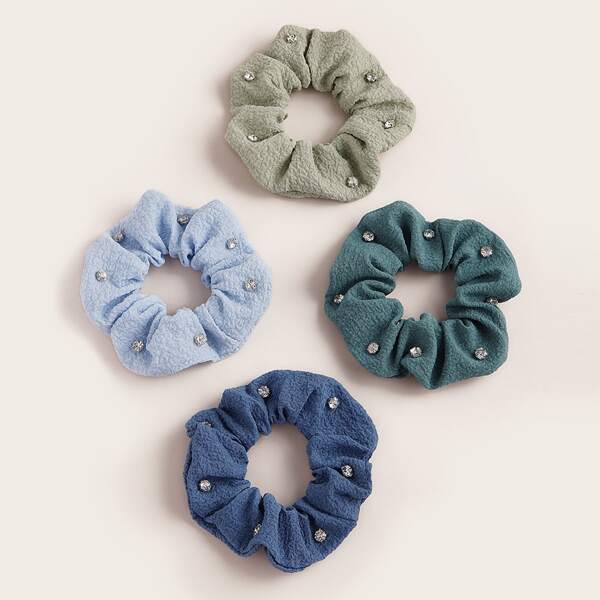 

4pcs Rhinestone Decor Scrunchies, Multicolor