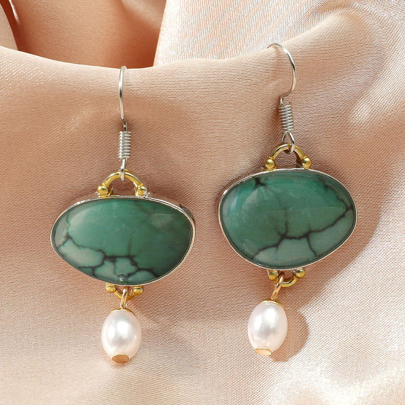 

Geo Decor Faux Pearl Drop Earrings, Cadet blue