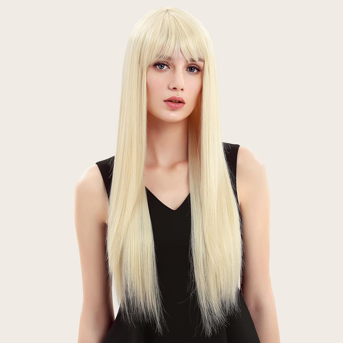 

Natural Long Straight Wig With Bangs, Beige