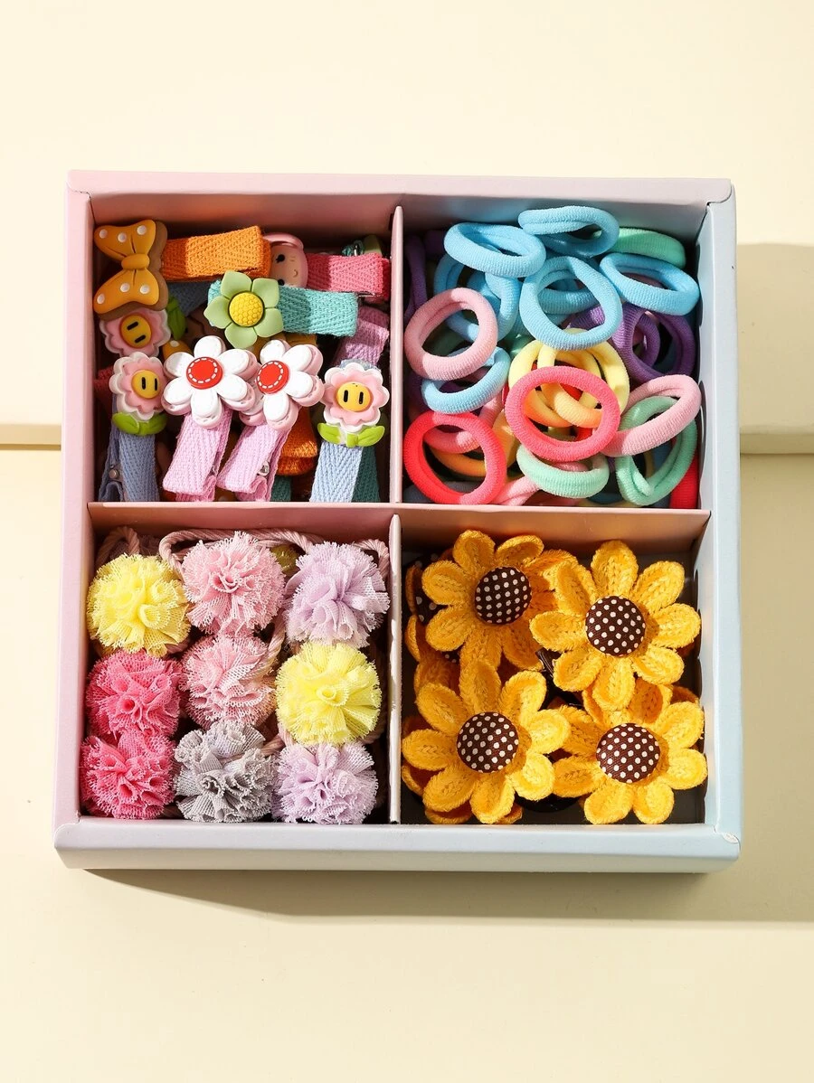 74入組小女童可愛花朵裝飾頭髮配飾