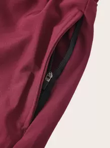 Manfinity KASUA 男士拉鍊口袋腰部抽繩泳褲 - 酒紅色 - 查看 3