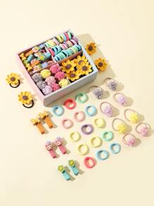 74入組小女童可愛花朵裝飾頭髮配飾