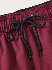 Manfinity KASUA 男士拉鍊口袋腰部抽繩泳褲 - 酒紅色 - 查看 4