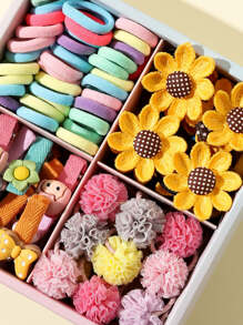 74入組小女童可愛花朵裝飾頭髮配飾