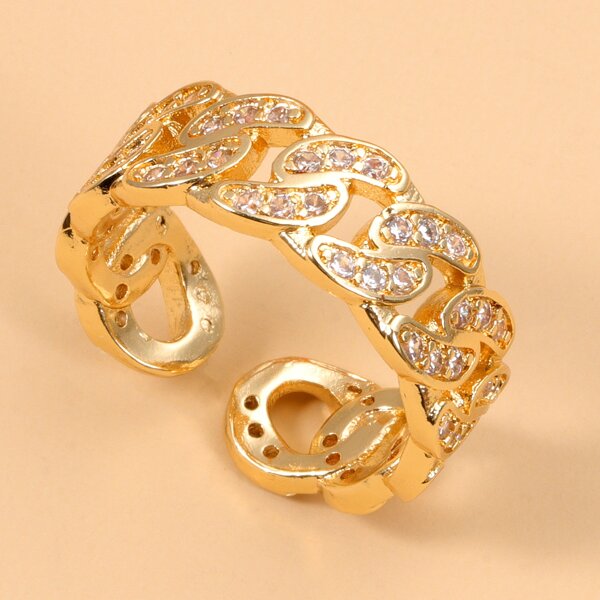 

Zircon Decor Cuff Ring, Gold