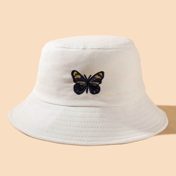 

Butterfly Embroidered Bucket Hat, White