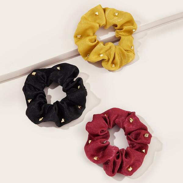 

3pcs Studded Decor Scrunchies, Multicolor