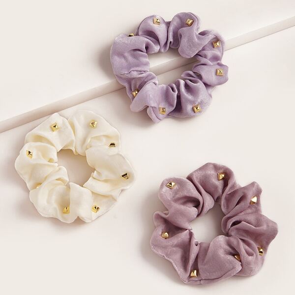 

3pcs Studded Decor Scrunchies, Multicolor