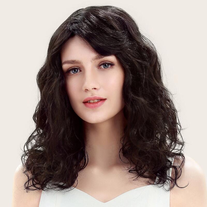 

Natural Short Curly Wig With Bangs, Black