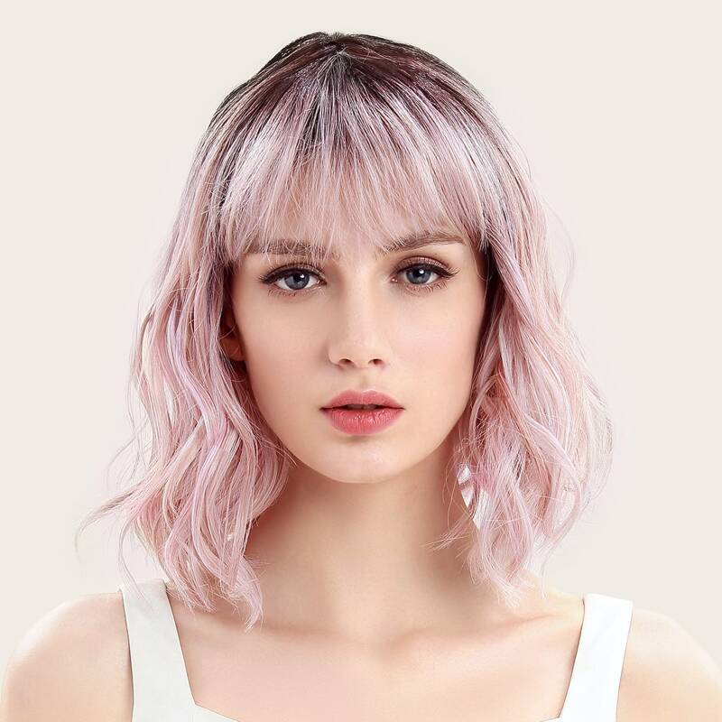 

Natural Short Curly Wig With Bangs, Multicolor