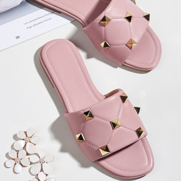 

Studded Decor Slide Sandals, Pink