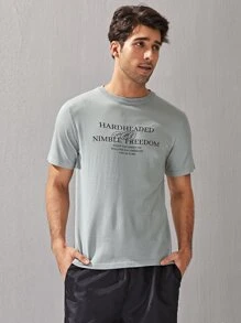 Manfinity Homme 男士字母圖案短袖針織上衣 - 灰色 - 查看 1