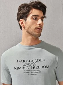 Manfinity Homme 男士字母圖案短袖針織上衣 - 灰色 - 查看 3