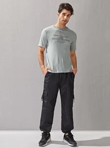 Manfinity Homme 男士字母圖案短袖針織上衣 - 灰色 - 查看 4