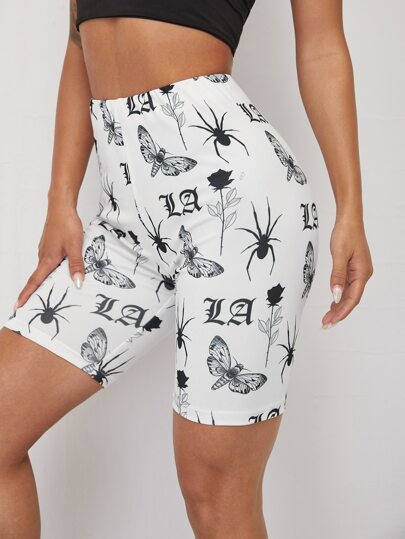 Nora Ink Butterfly & Spider Print Biker Shorts
