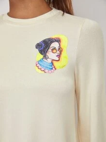 Sveta Figure Graphic Flounce Sleeve Dress - Beige - View 3