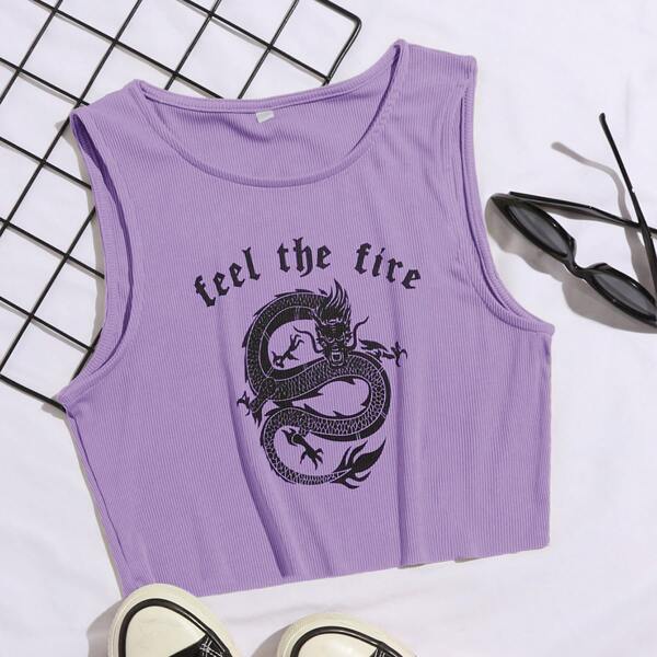 

Chinese Slogan & Dragon Tank Top, Lilac purple