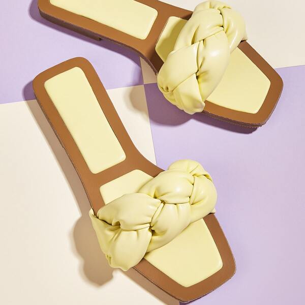 

Braided Design Slide Sandals, Yellow
