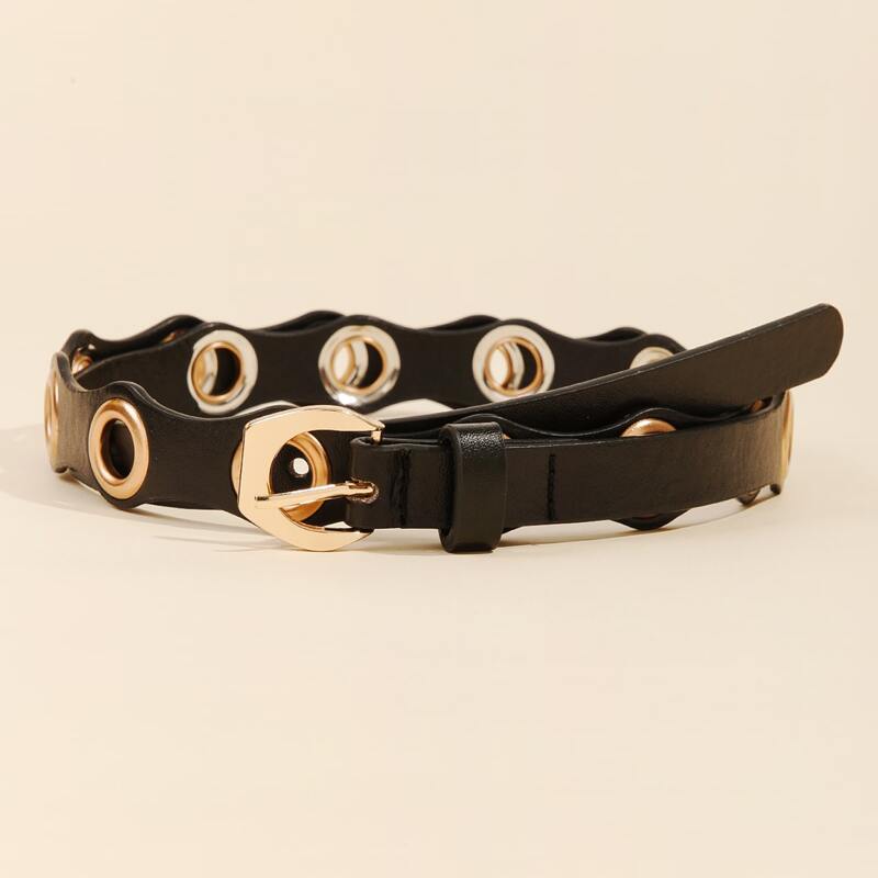 

Eyelet Decor Metal Buckle Belt, Black
