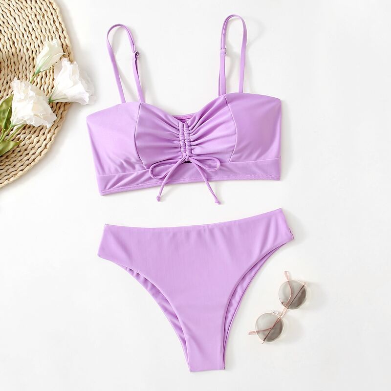 

Drawstring Front Cami Bikini Swimsuit, Lilac purple