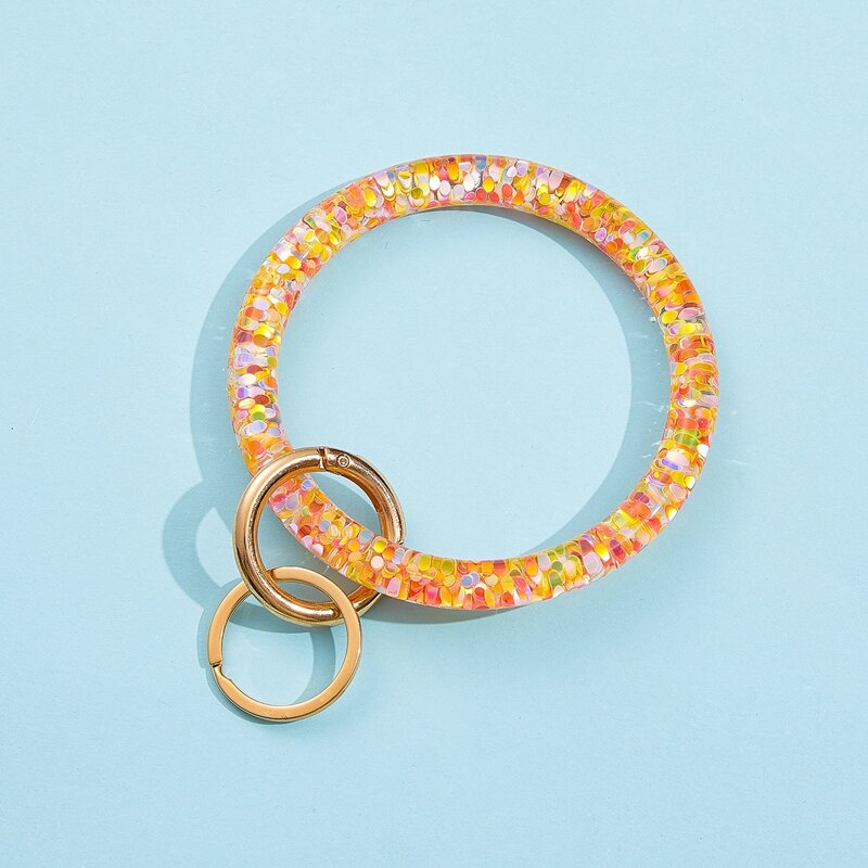 

Chain Decor Round Charm Bracelet Keychain, Multicolor