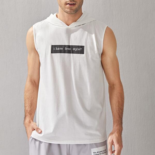 

Men Slogan Graphic Hooded Tank Top, White