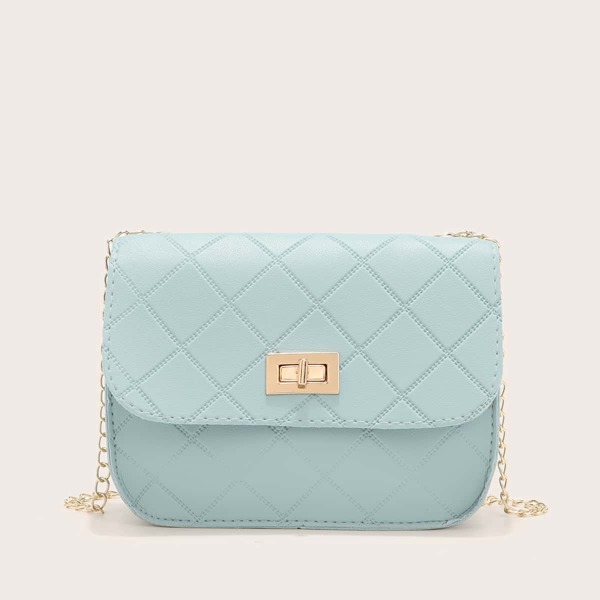 

Turn-Lock Stitch Detail Flap Chain Bag, Blue