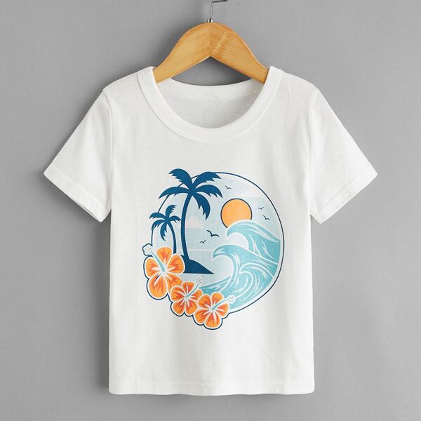 

Toddler Boys Tropical And Floral Print Tee, White