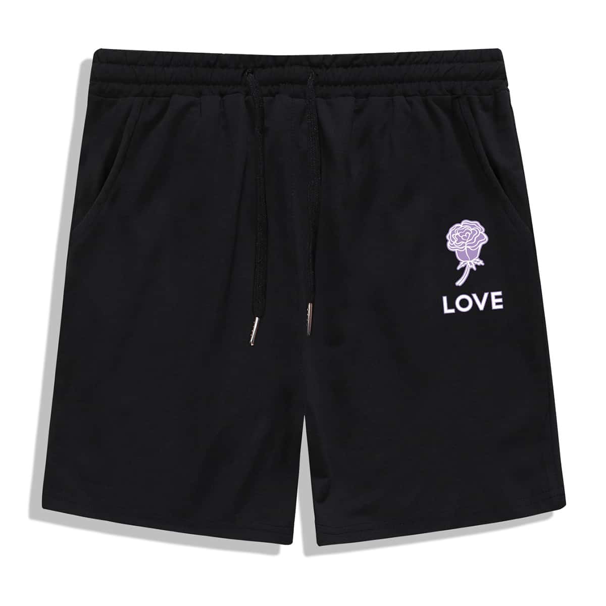 

Guys Letter Rose Graphic Drawstring Shorts, Black