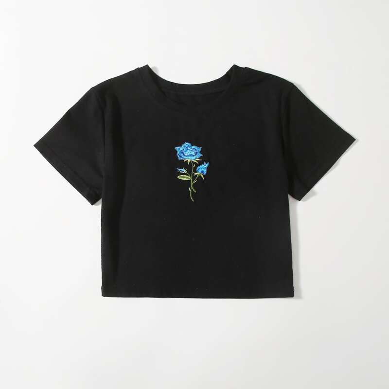 

Rose Graphic Crop Tee, Black