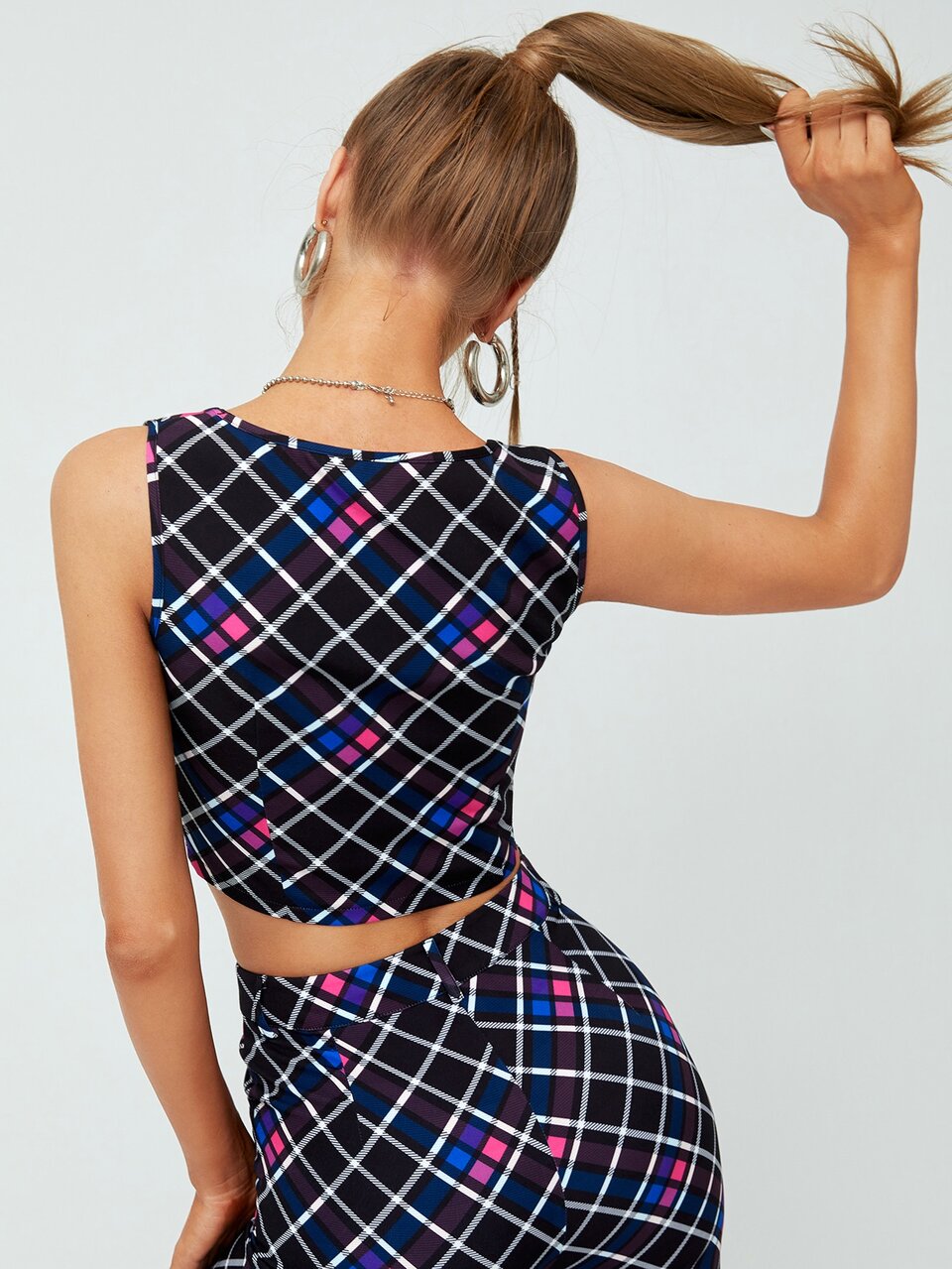Plaid Lace-up Front Crop Tank Top