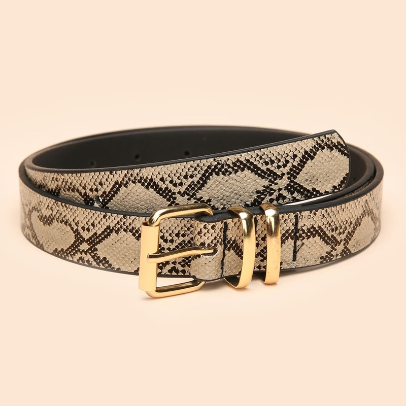 

Metal Buckle Snakeskin Print Belt, Multicolor