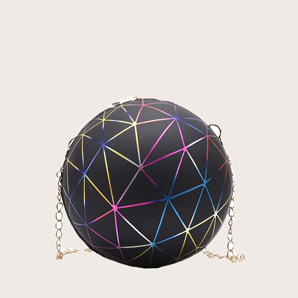 

Geometric Ball Shaped Chain Bag, Black