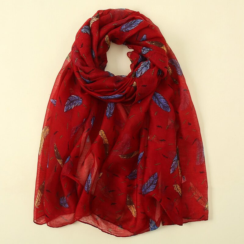 

Feather Print Scarf, Multicolor