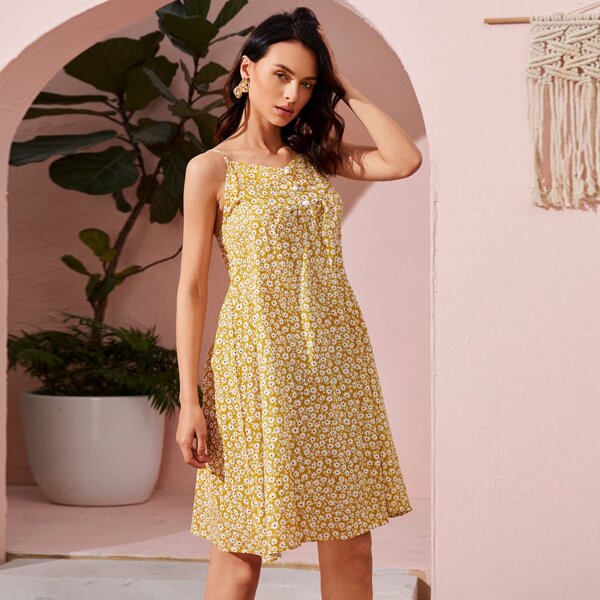 

Ditsy Floral Print Cami Dress, Yellow