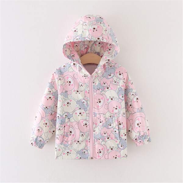 

Toddler Girls All Over Cartoon Graphic Zip Up Hooded Jacket, Multicolor