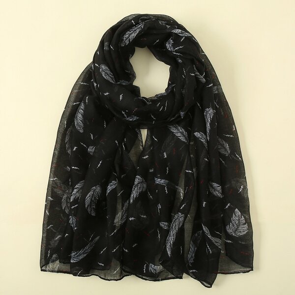 

Feather Print Scarf, Multicolor
