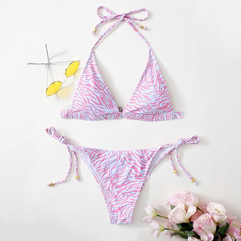 

Allover Print Tie Side Bikini Swimsuit, Multicolor