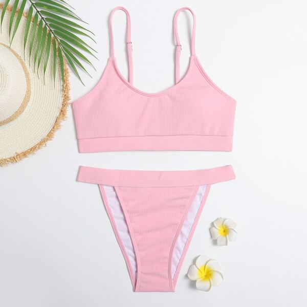 

Бикини на бретельках в рубчик, Розовые