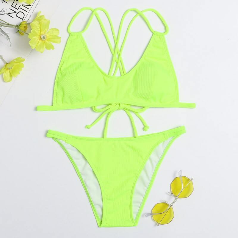 

Ribbed Tie Back Bikini Swimsuit, Green
