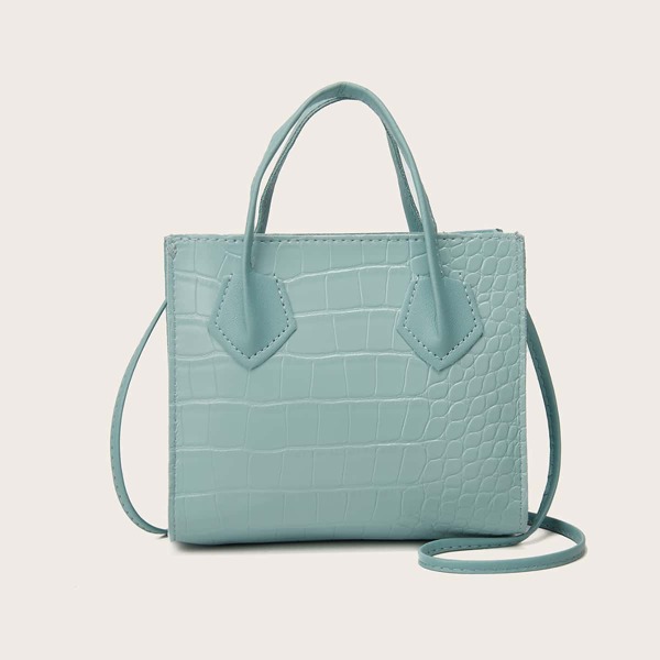 

Croc Embossed Satchel Bag, Blue