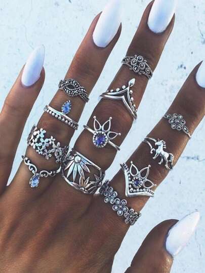 12pcs Flower & Unicorn Design Ring