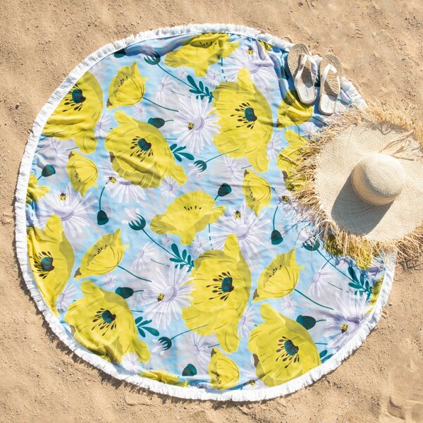 

Floral Print Fringe Trim Beach Blanket, Multicolor