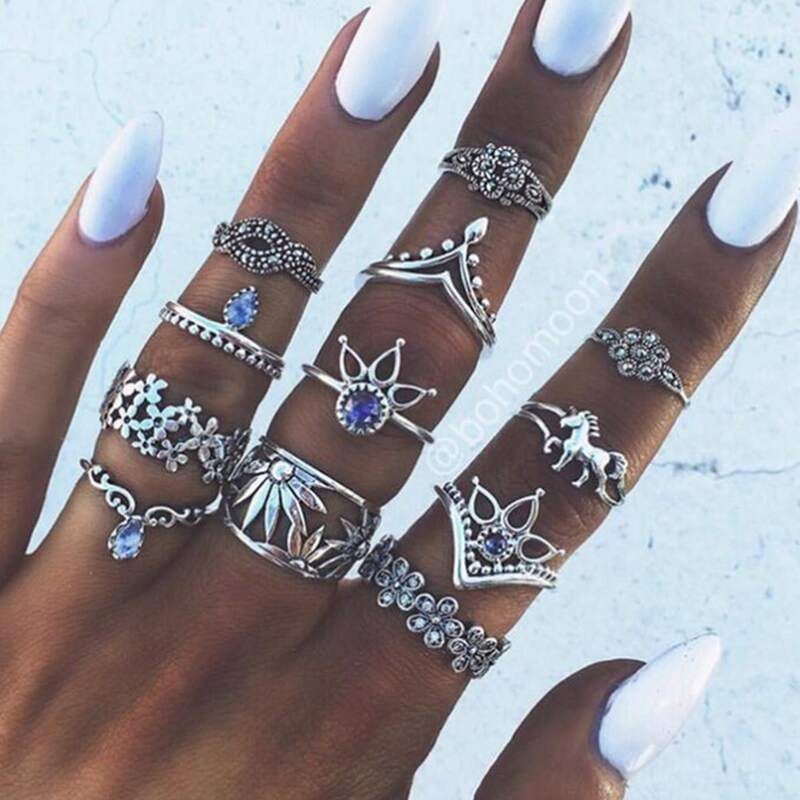 

12pcs Flower & Unicorn Design Ring, Antique silver
